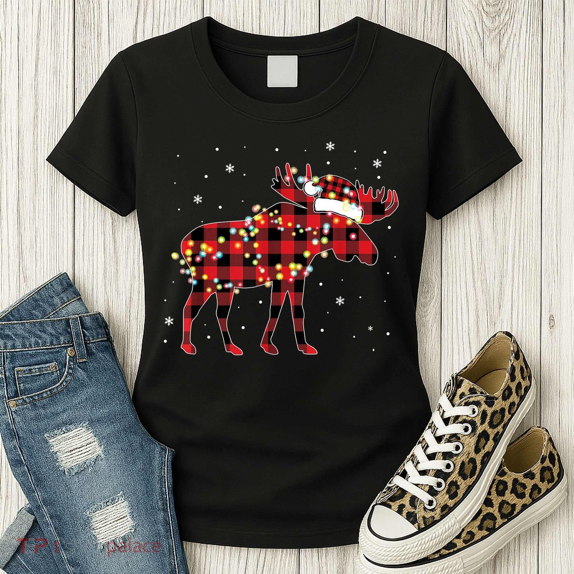Moose Christmas Red Plaid Buffalo Pajama Matching Gift TShirt Women's T-Shirt