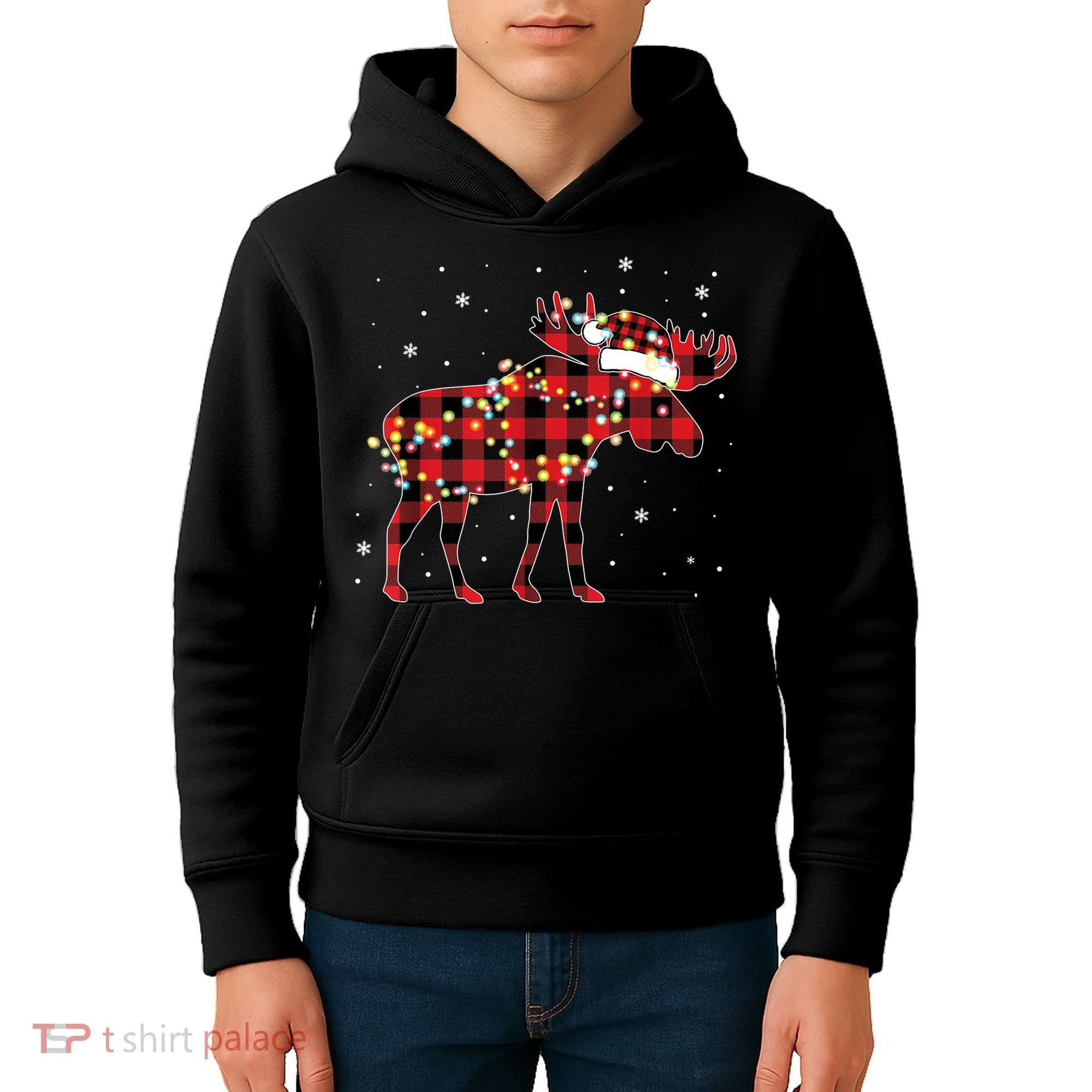 Moose Christmas Red Plaid Buffalo Pajama Matching Gift TShirt Kids Hoodie