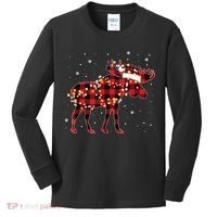 Moose Christmas Red Plaid Buffalo Pajama Matching Gift TShirt Kids Long Sleeve Shirt thumb 0