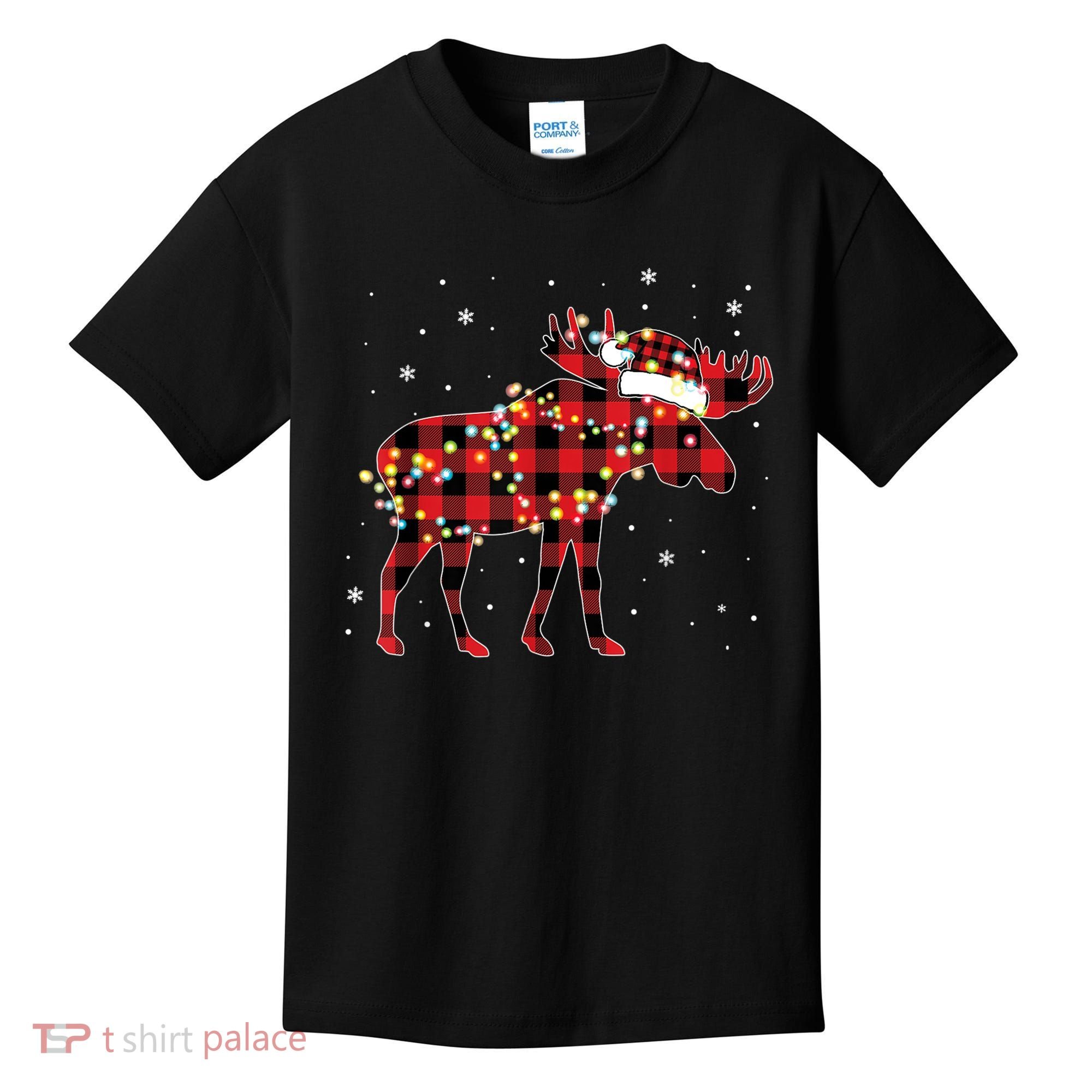Moose Christmas Red Plaid Buffalo Pajama Matching Gift TShirt Kids T-Shirt
