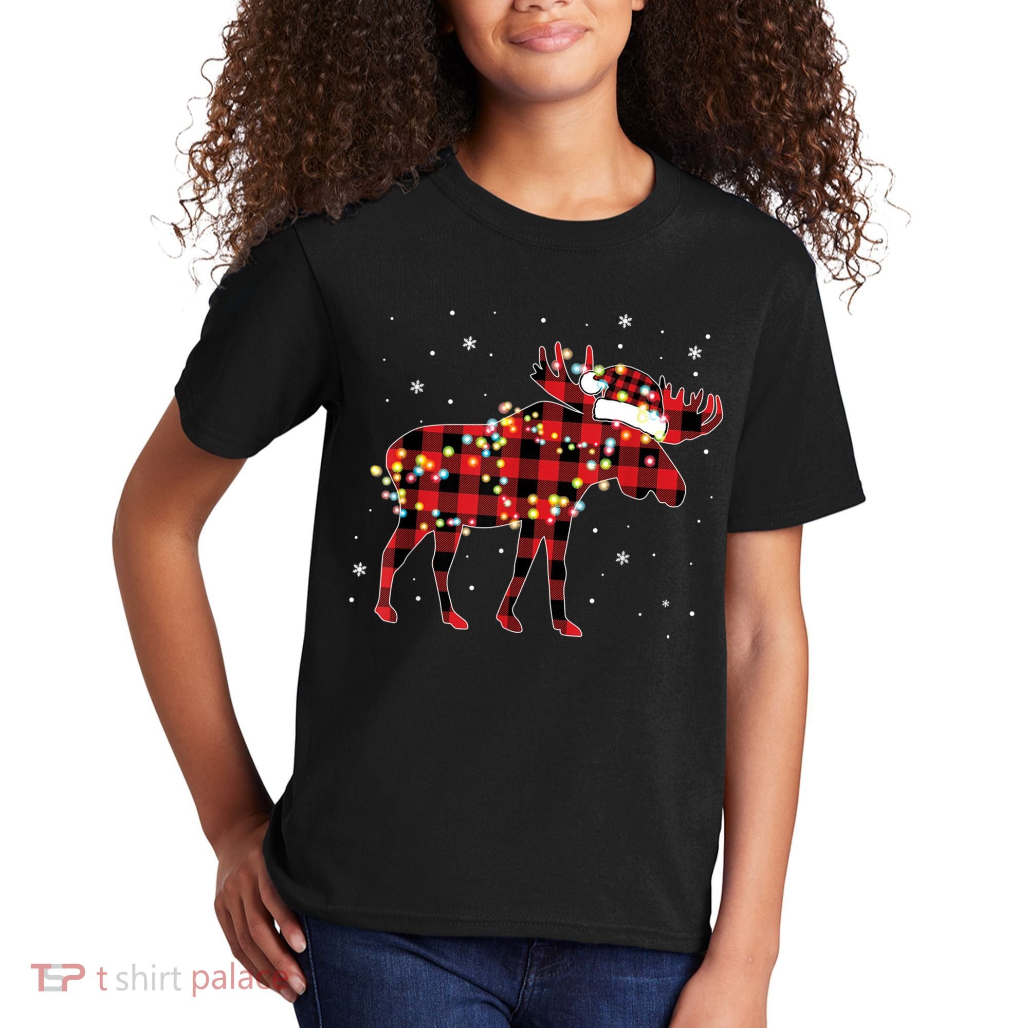 Moose Christmas Red Plaid Buffalo Pajama Matching Gift TShirt Kids T-Shirt