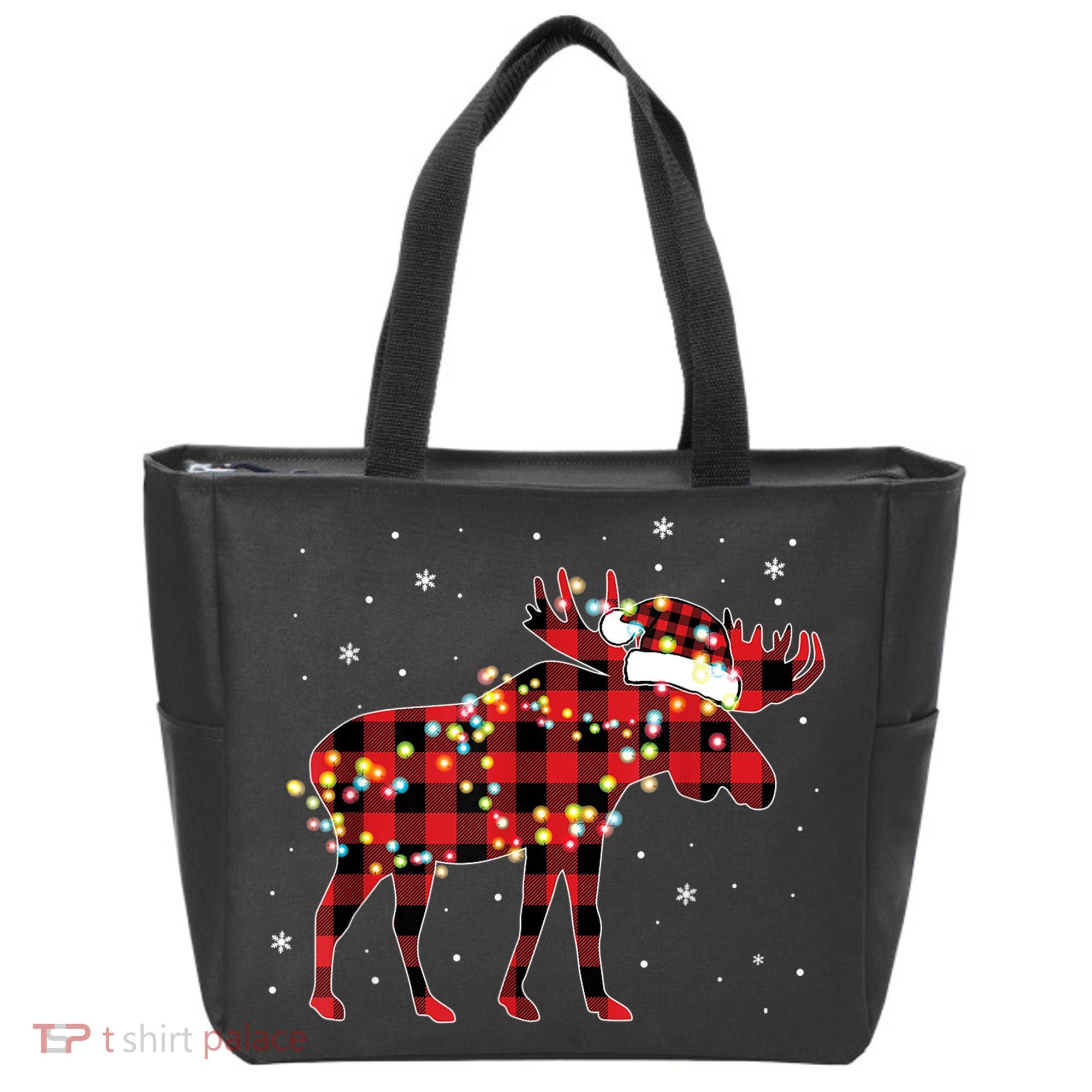 Moose Christmas Red Plaid Buffalo Pajama Matching Gift TShirt Tote Bag