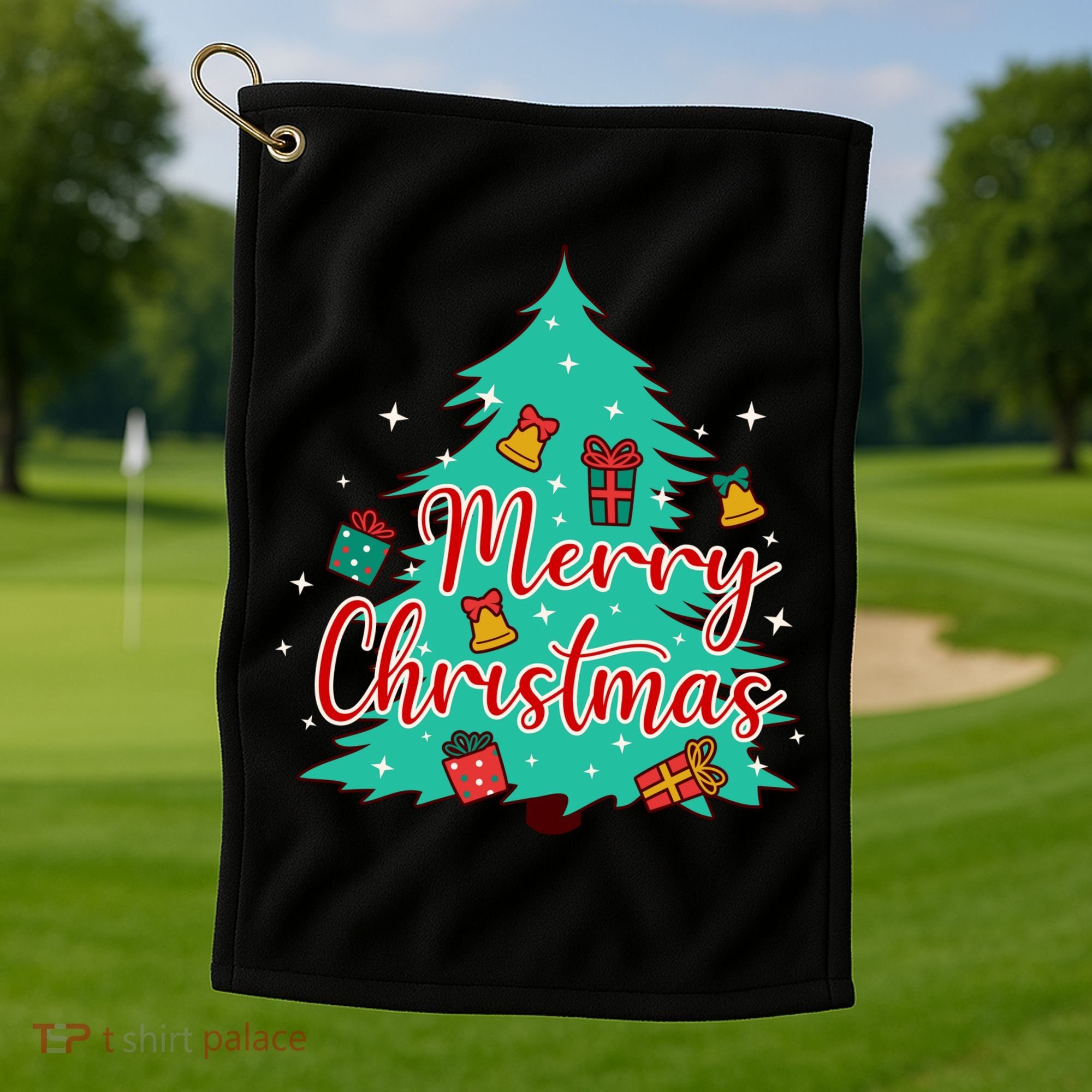 Merry Christmas Retro Christmas Tree Santa Claus Xmas Goodies Groovy Plus Size Golf Towel