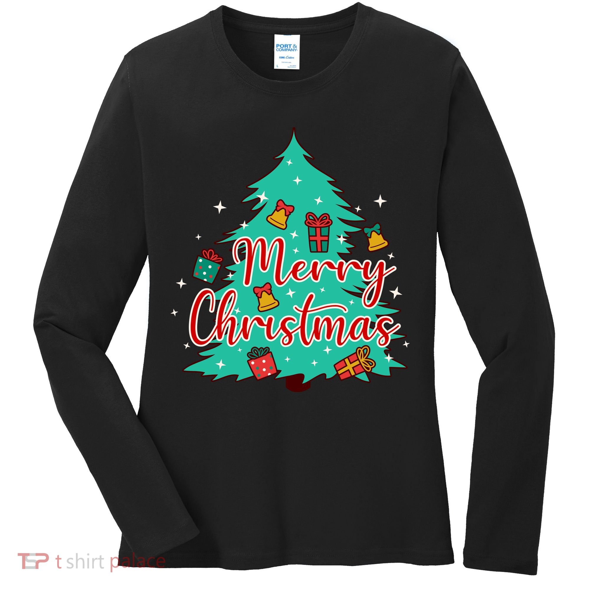 Merry Christmas Retro Christmas Tree Santa Claus Xmas Goodies Groovy Plus Size Women's Long Sleeve Shirt