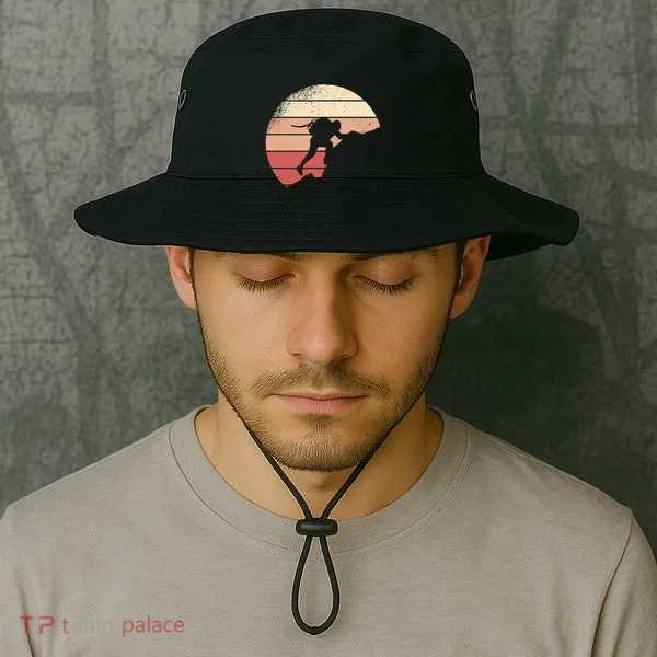 Mountain Climber Retro Sunset Bucket Hat