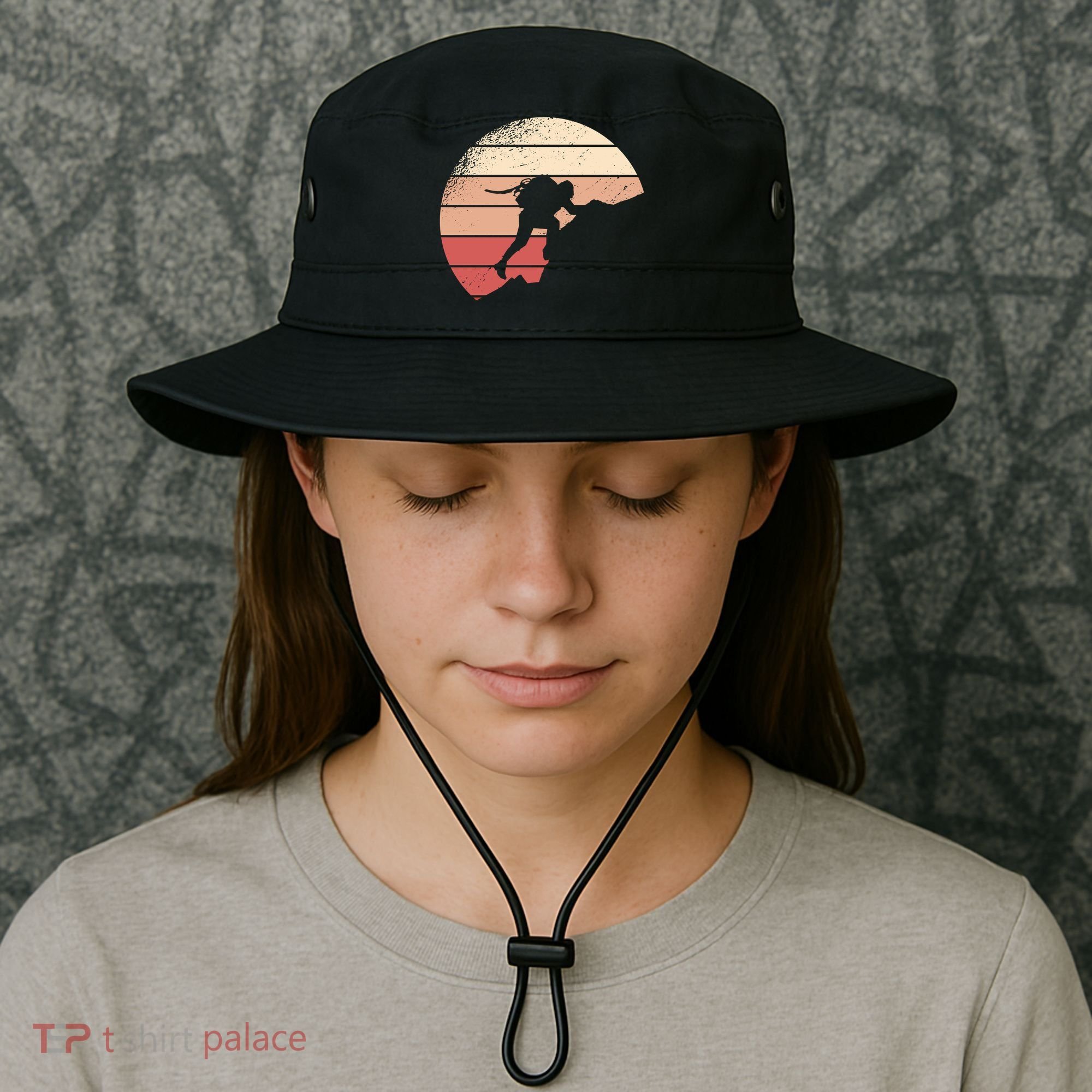 Mountain Climber Retro Sunset Bucket Hat