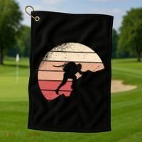 Mountain Climber Retro Sunset Golf Towel thumb 1