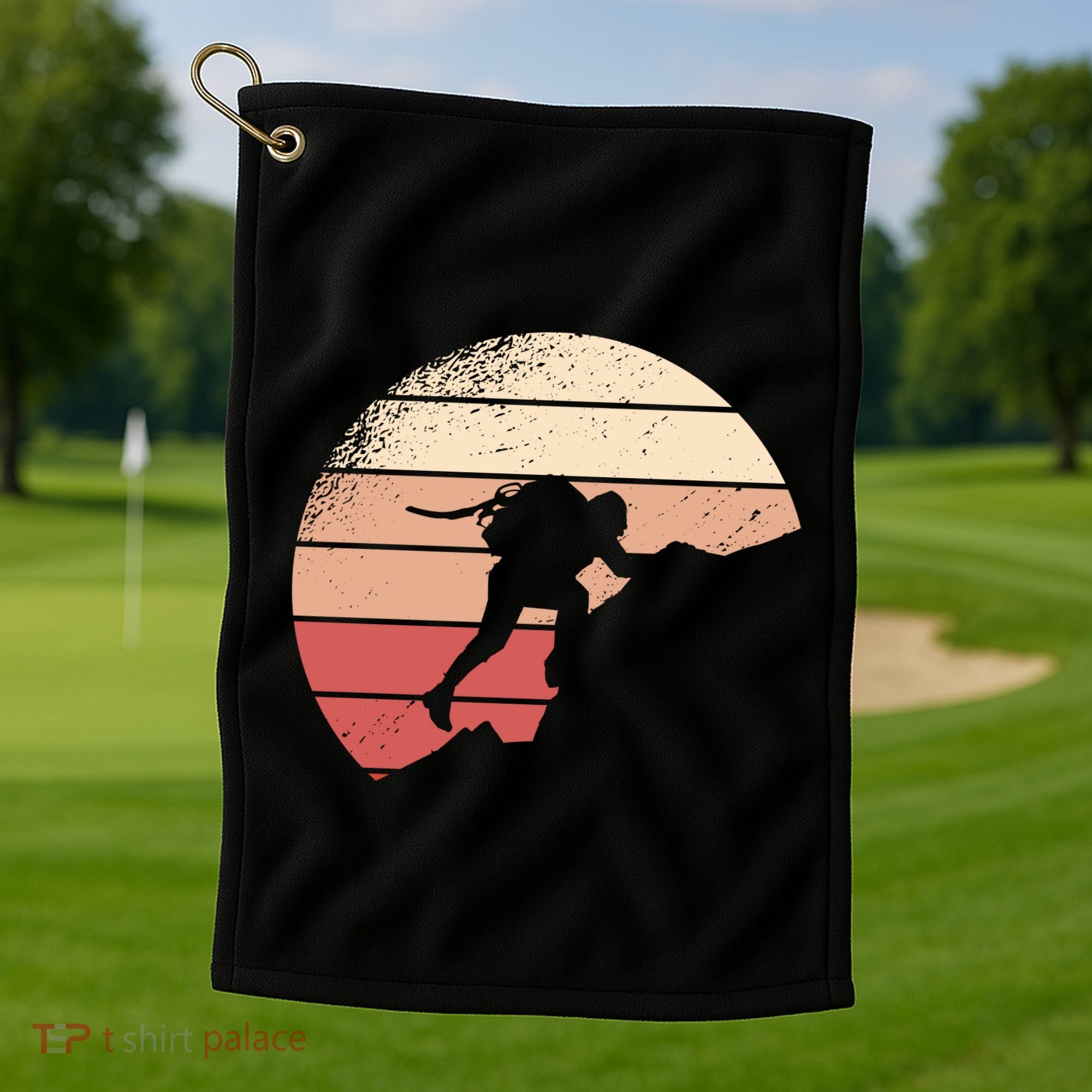 Mountain Climber Retro Sunset Golf Towel
