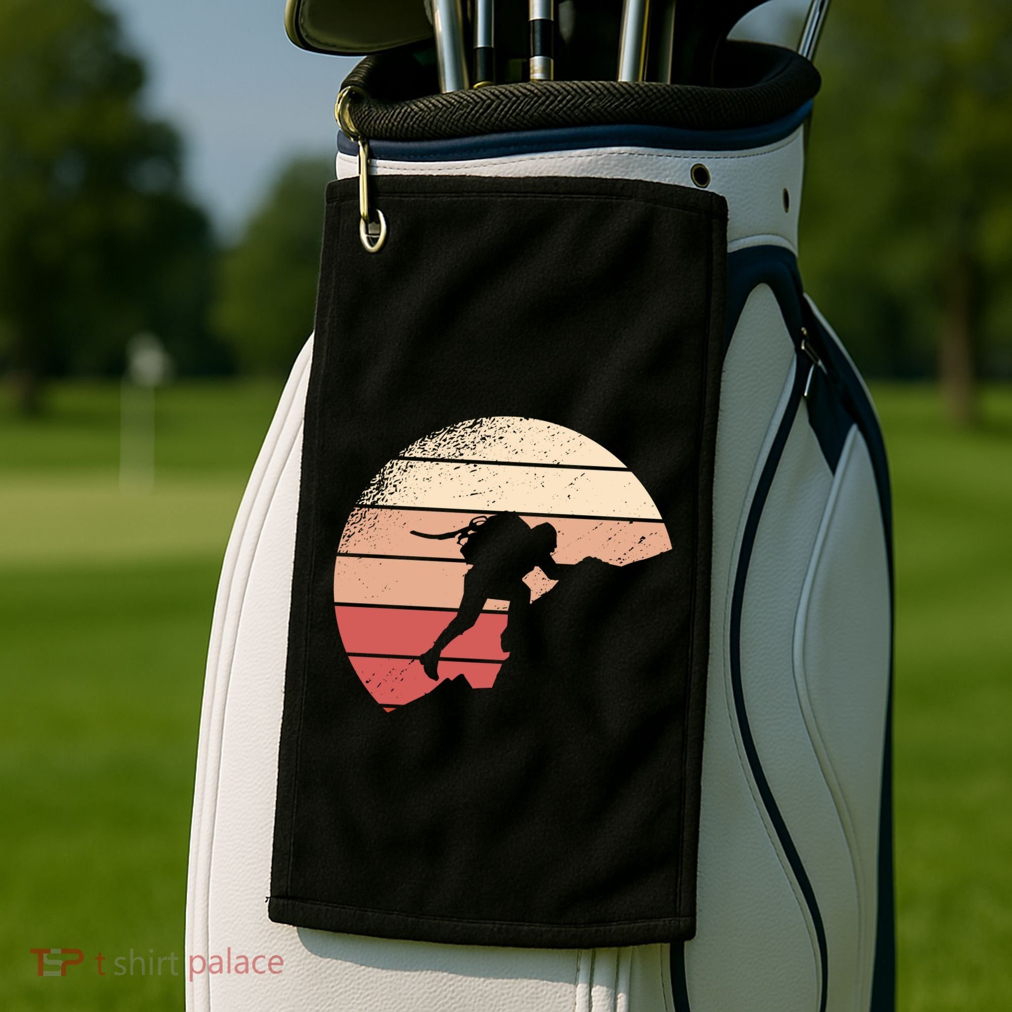 Mountain Climber Retro Sunset Golf Towel