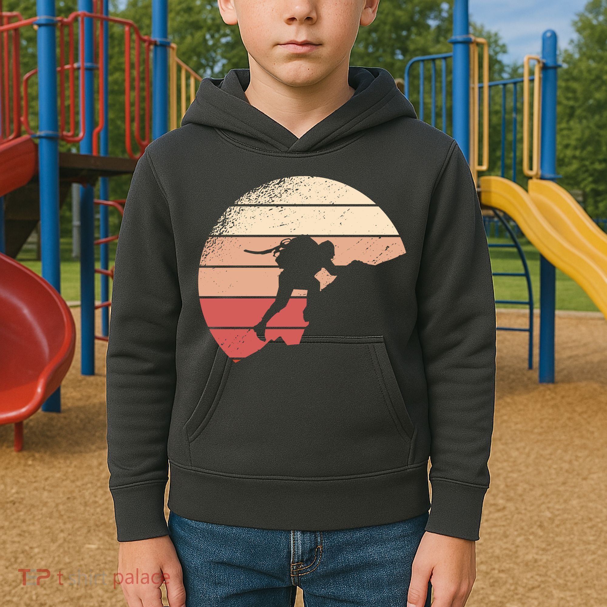 Mountain Climber Retro Sunset Kids Hoodie