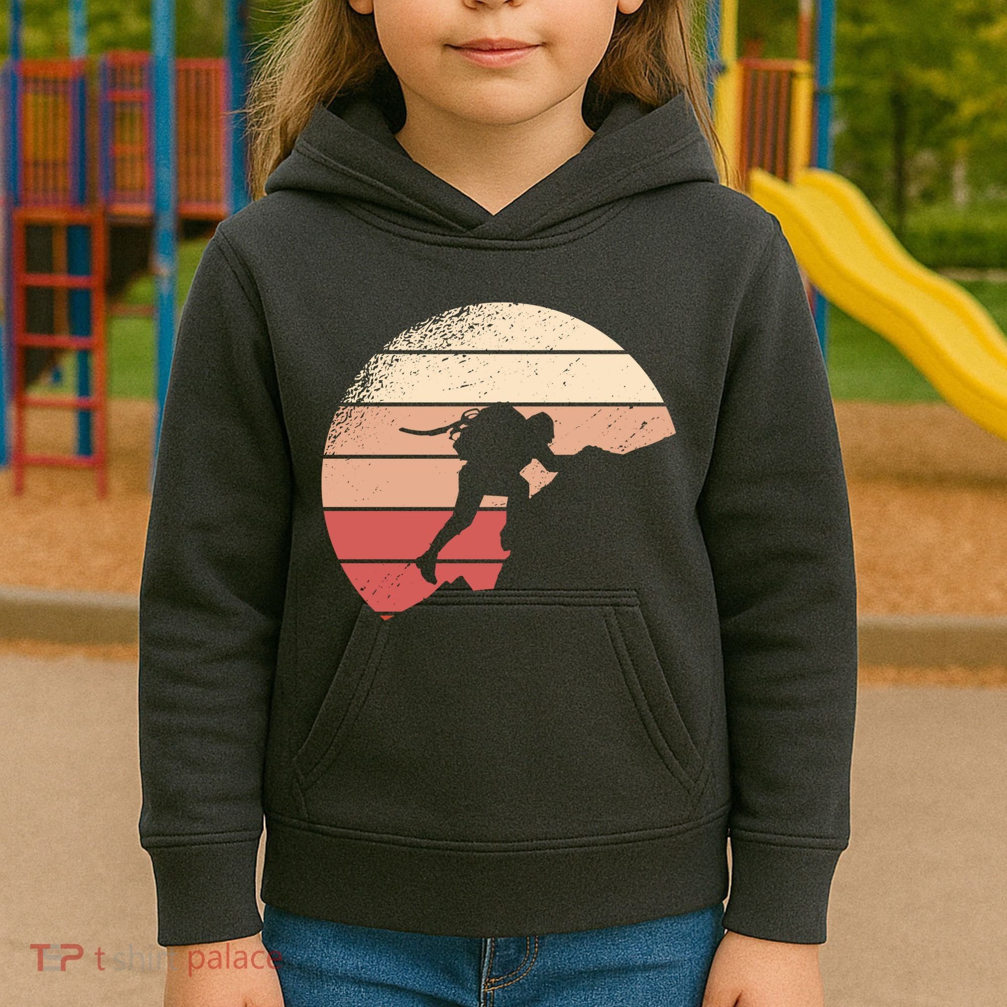 Mountain Climber Retro Sunset Kids Hoodie