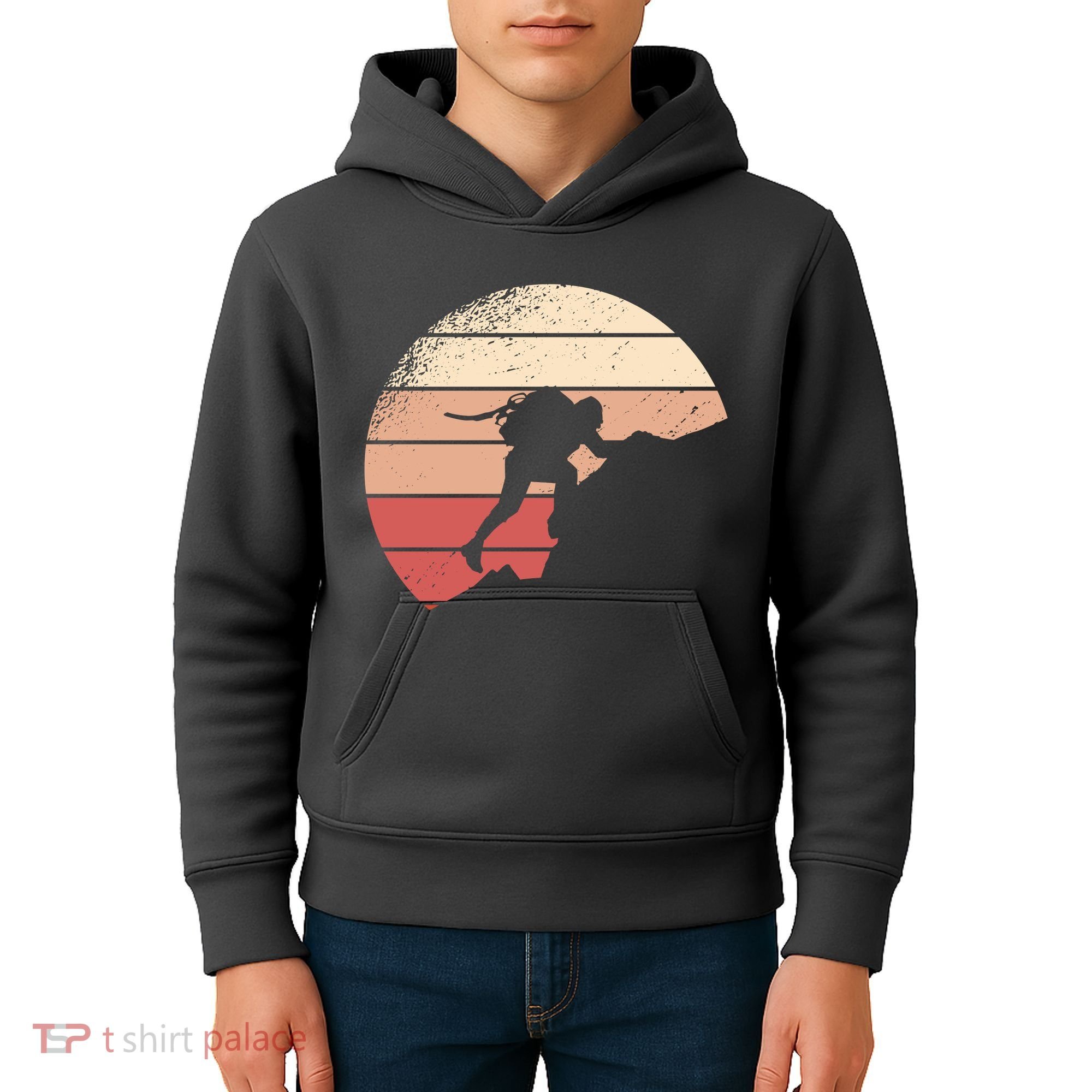 Mountain Climber Retro Sunset Kids Hoodie