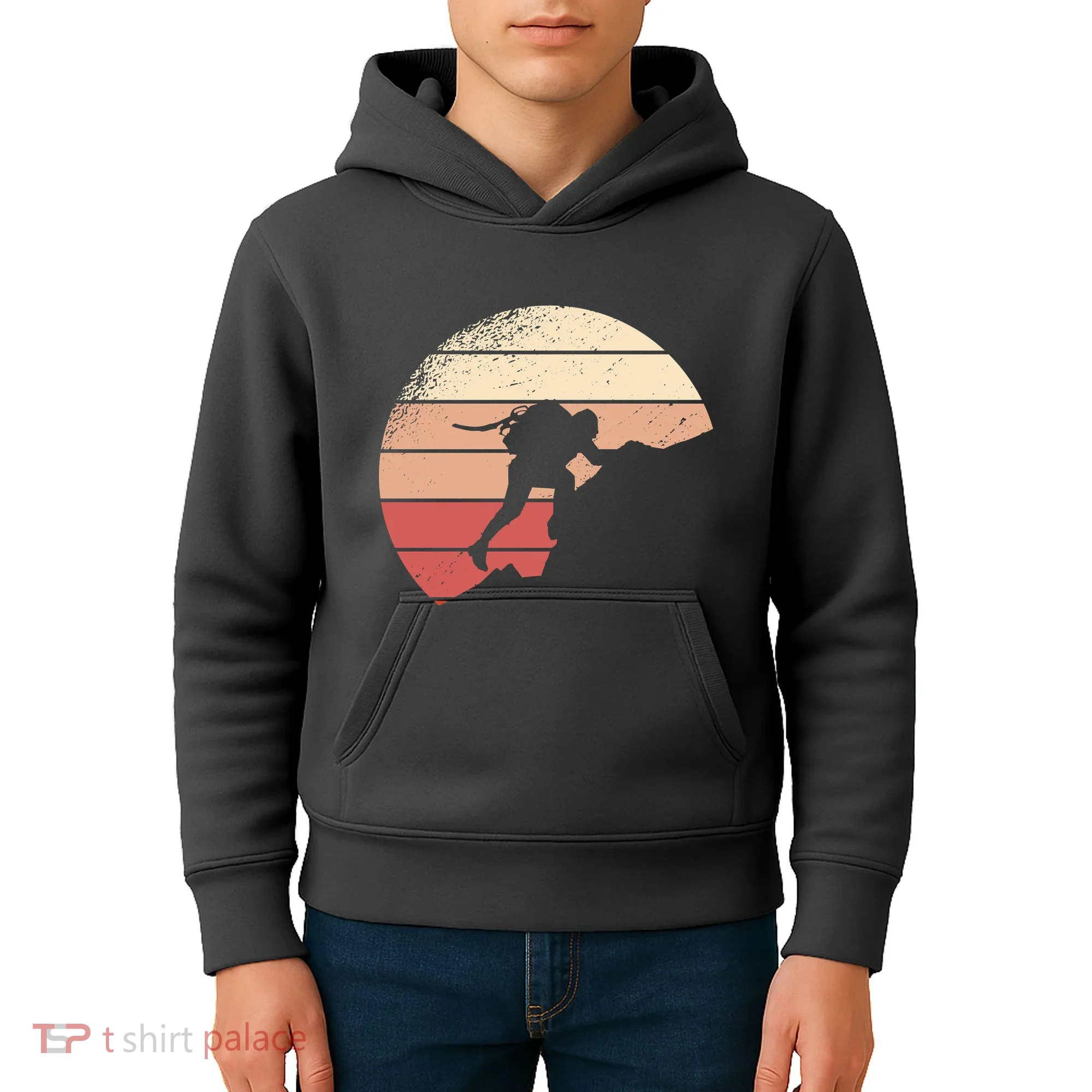 Mountain Climber Retro Sunset Kids Hoodie