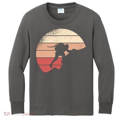 Mountain Climber Retro Sunset Kids Long Sleeve Shirt