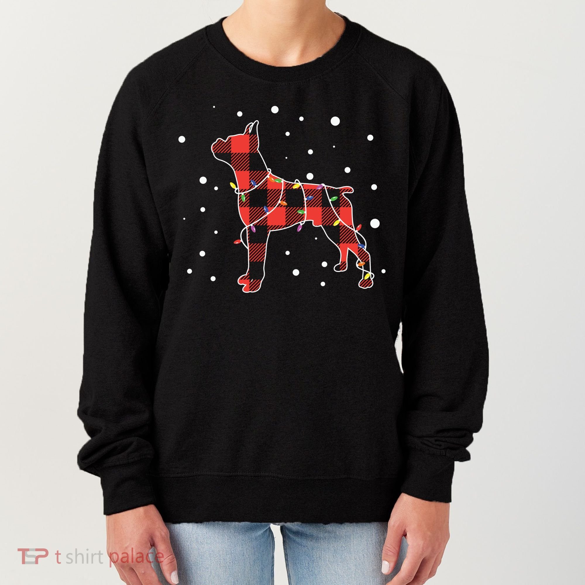 Merry Christmas Red Plaid Pitbull, Snowman, Christmas Lights, Christmas Tree Women's Sweatshirt