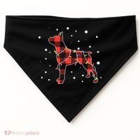 Merry Christmas Red Plaid Pitbull, Snowman, Christmas Lights, Christmas Tree USA-Made Doggie Bandana thumb 0