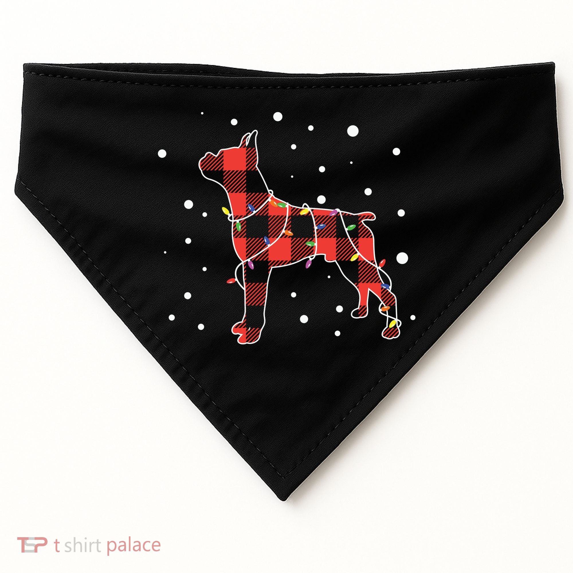 Merry Christmas Red Plaid Pitbull, Snowman, Christmas Lights, Christmas Tree USA-Made Doggie Bandana