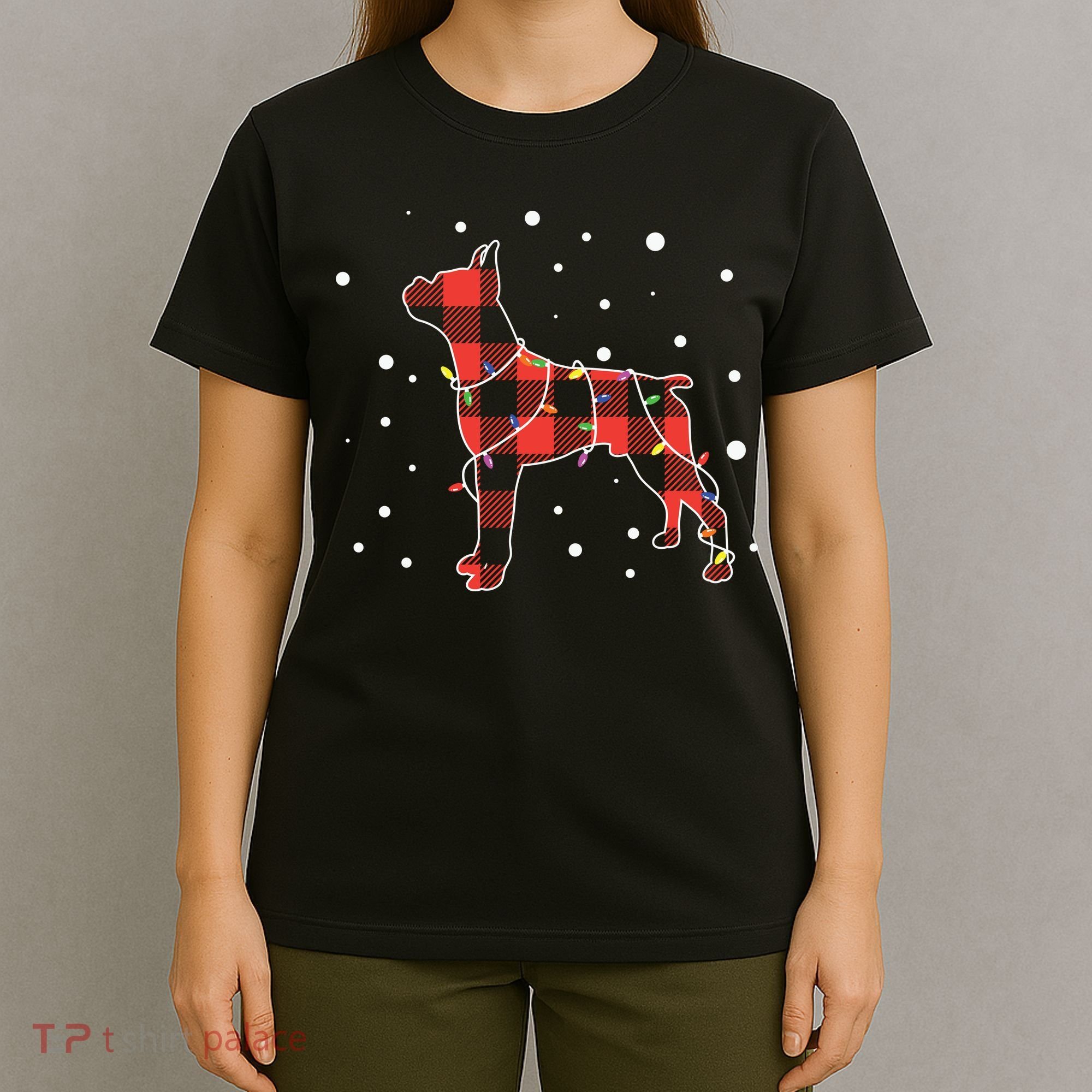 Merry Christmas Red Plaid Pitbull, Snowman, Christmas Lights, Christmas Tree T-Shirt