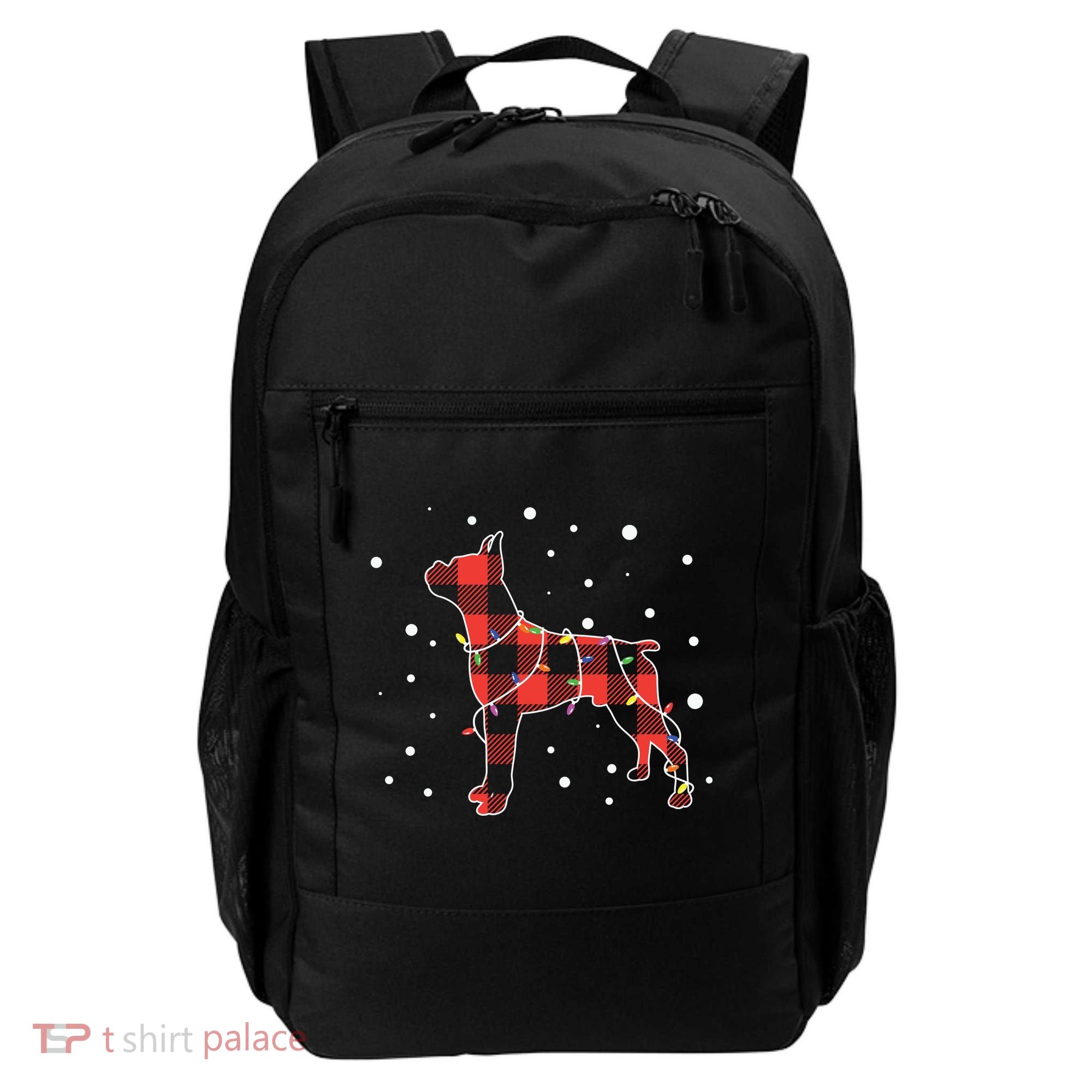 Merry Christmas Red Plaid Pitbull, Snowman, Christmas Lights, Christmas Tree Backpack