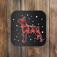 Merry Christmas Red Plaid Pitbull, Snowman, Christmas Lights, Christmas Tree Coaster thumb 0