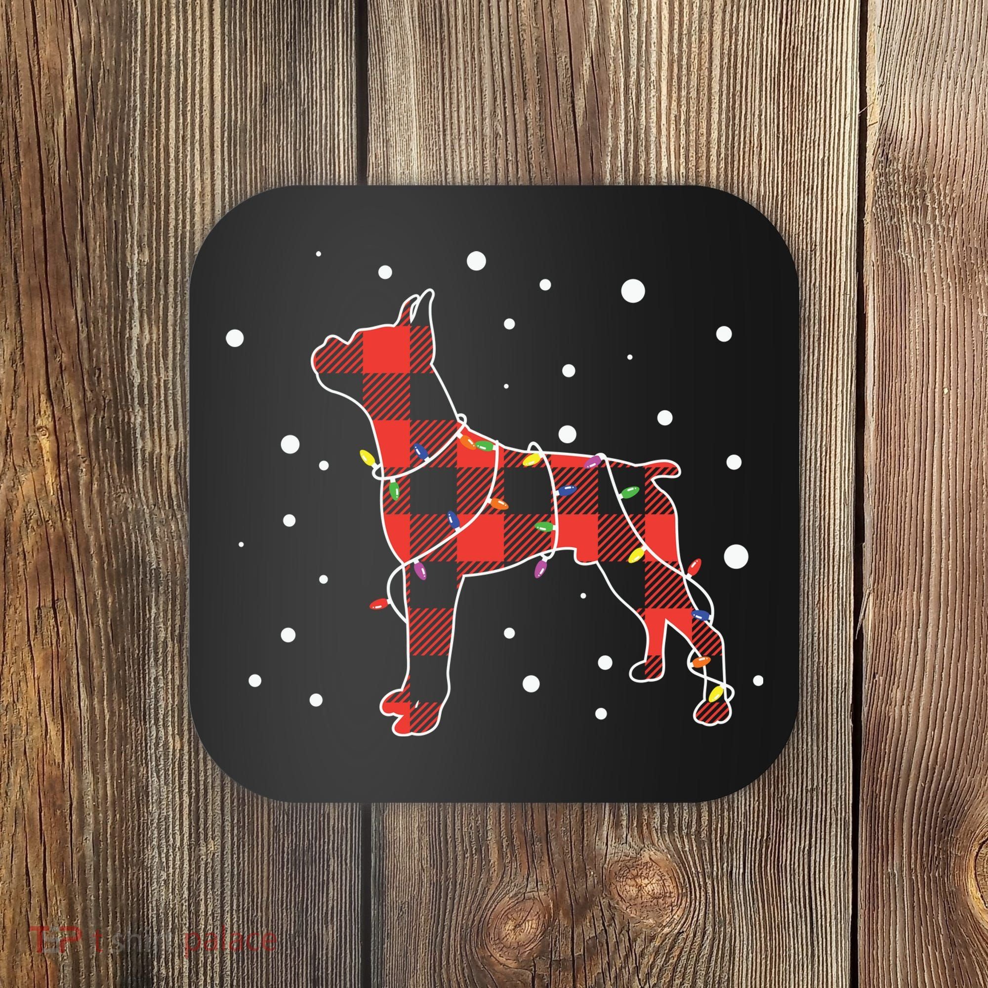Merry Christmas Red Plaid Pitbull, Snowman, Christmas Lights, Christmas Tree Coaster