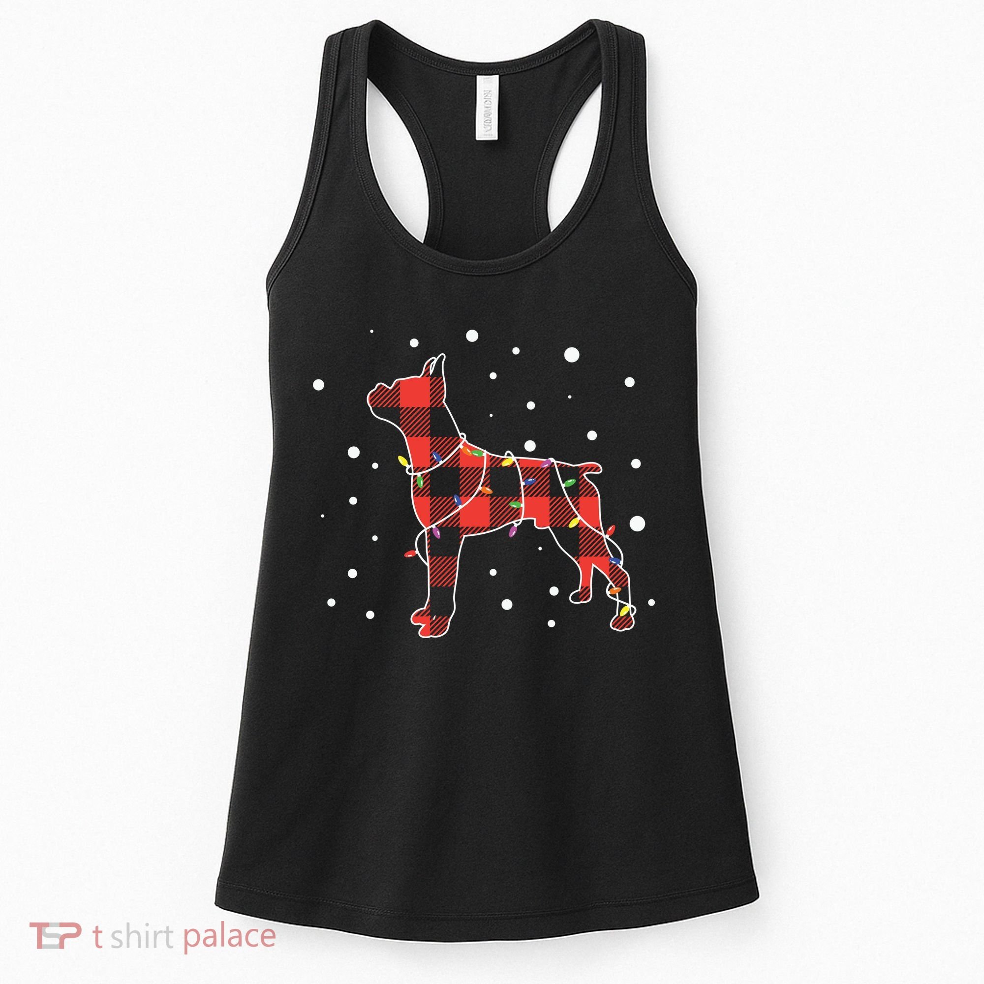 Merry Christmas Red Plaid Pitbull, Snowman, Christmas Lights, Christmas Tree Women's Tank Top