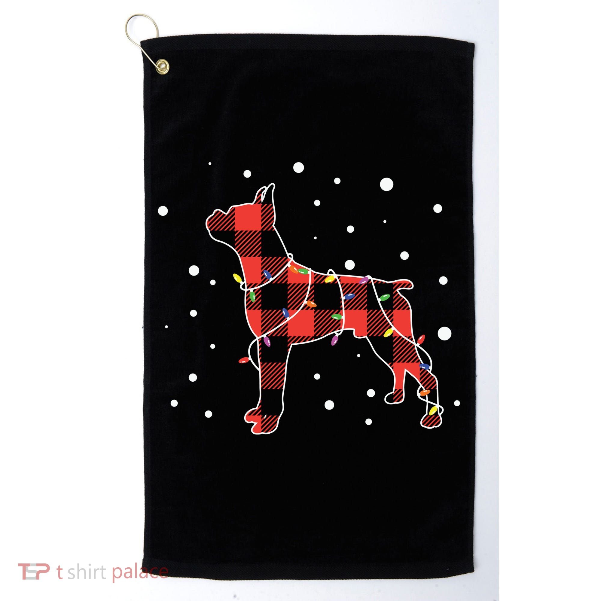 Merry Christmas Red Plaid Pitbull, Snowman, Christmas Lights, Christmas Tree Golf Towel