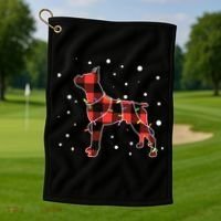 Merry Christmas Red Plaid Pitbull, Snowman, Christmas Lights, Christmas Tree Golf Towel thumb 1