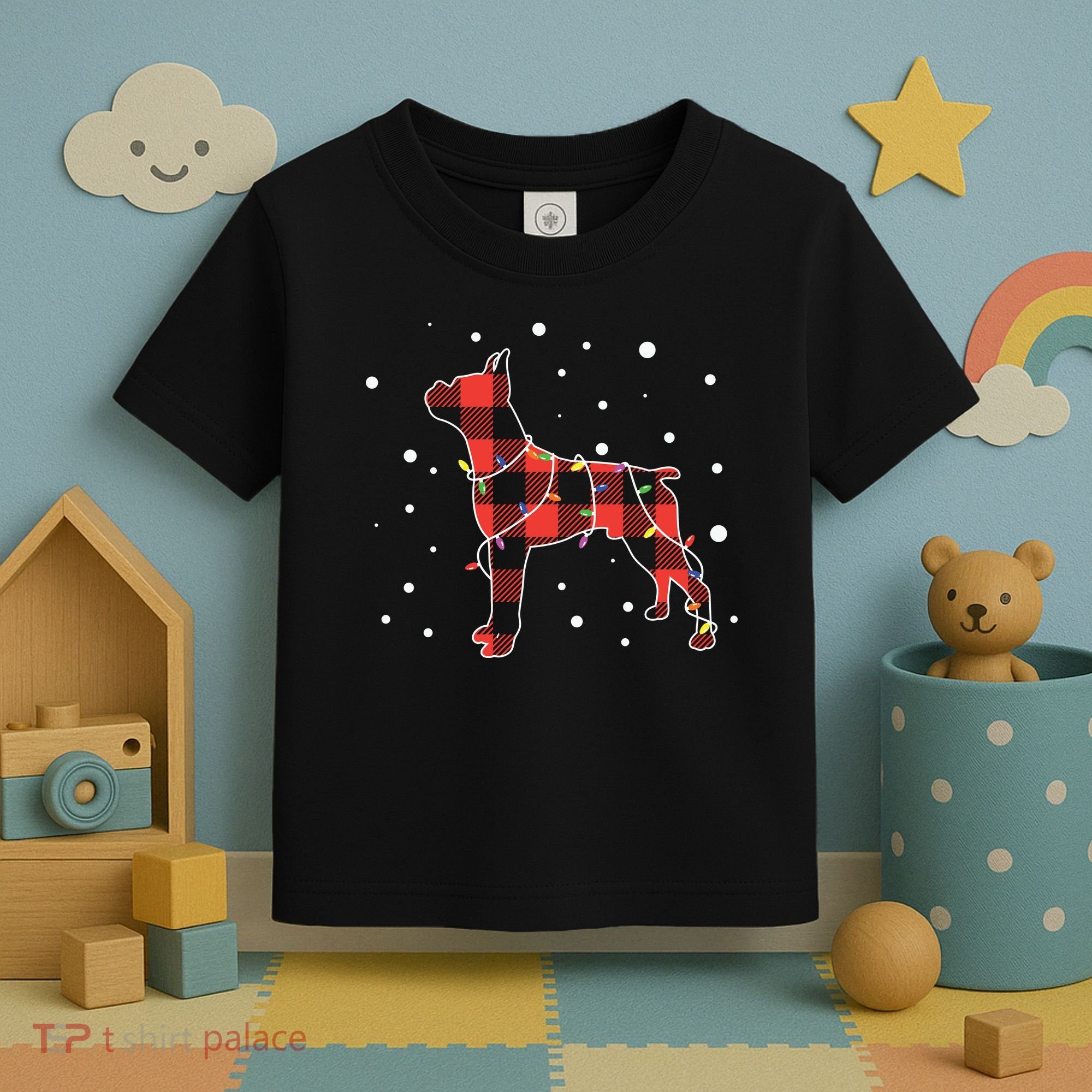 Merry Christmas Red Plaid Pitbull, Snowman, Christmas Lights, Christmas Tree Toddler T-Shirt