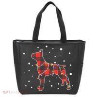 Merry Christmas Red Plaid Pitbull, Snowman, Christmas Lights, Christmas Tree Tote Bag thumb 0