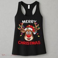 Merry Christmas Reindeer Lights Red Santa Hat Xmas Family Women's Tank Top thumb 3