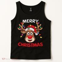 Merry Christmas Reindeer Lights Red Santa Hat Xmas Family Tank Top thumb 2