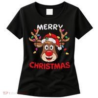 Merry Christmas Reindeer Lights Red Santa Hat Xmas Family Women's T-Shirt thumb 0
