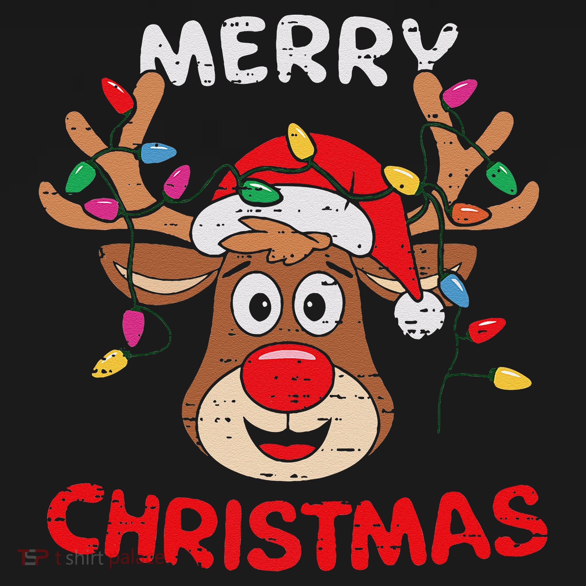 Merry Christmas Reindeer Lights Red Santa Hat Xmas Family Women's T-Shirt