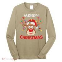 Merry Christmas Reindeer Lights Red Santa Hat Xmas Family Long Sleeve Shirt thumb 0