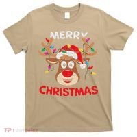 Merry Christmas Reindeer Lights Red Santa Hat Xmas Family T-Shirt thumb 0