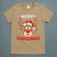 Merry Christmas Reindeer Lights Red Santa Hat Xmas Family T-Shirt thumb 5