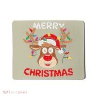 Merry Christmas Reindeer Lights Red Santa Hat Xmas Family Mousepad thumb 0