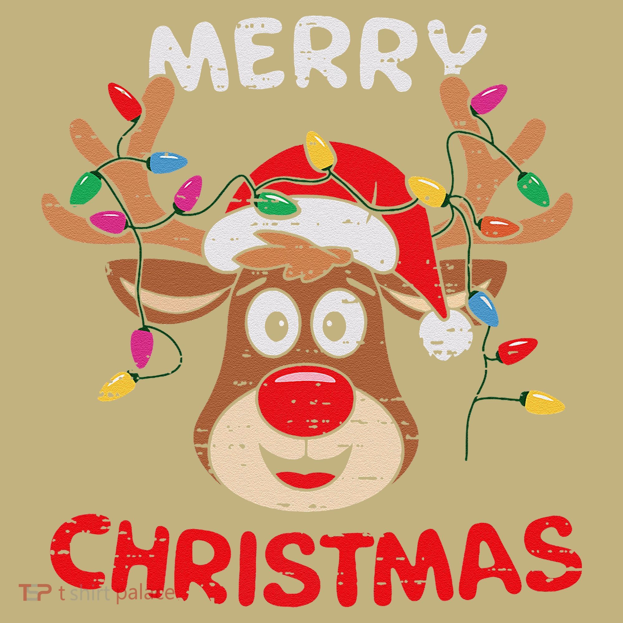 Merry Christmas Reindeer Lights Red Santa Hat Xmas Family Mousepad