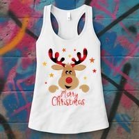 Merry Christmas Reindeer Holiday Cute Women's Tank Top thumb 3