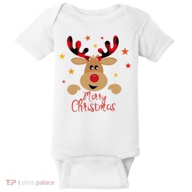 Merry Christmas Reindeer Holiday Cute Baby Bodysuit
