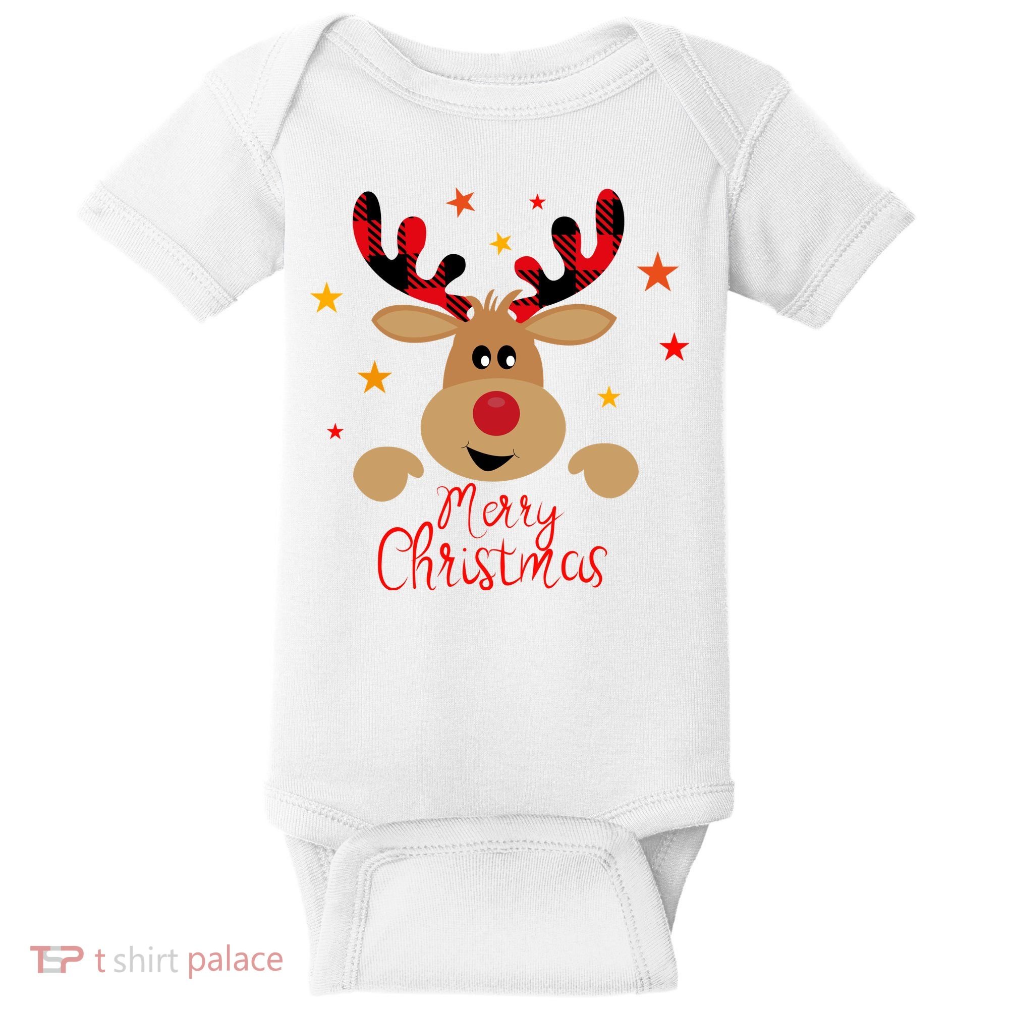 Merry Christmas Reindeer Holiday Cute Baby Bodysuit