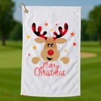 Merry Christmas Reindeer Holiday Cute Golf Towel thumb 1