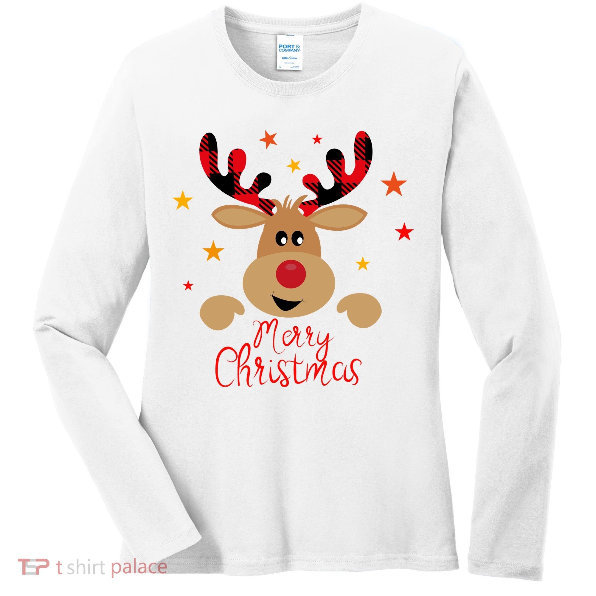 Merry Christmas Reindeer Holiday Cute Women's Long Sleeve Shirt