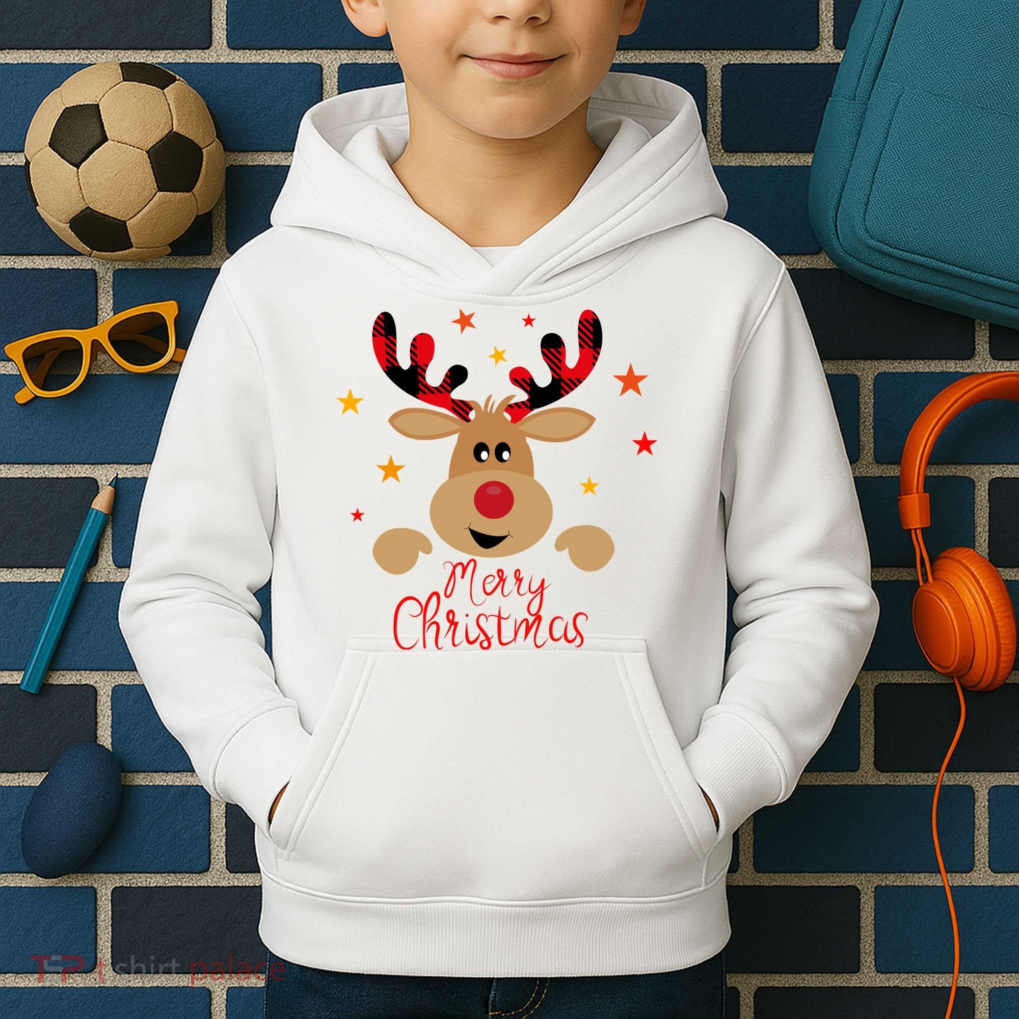 Merry Christmas Reindeer Holiday Cute Kids Hoodie