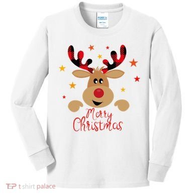 Merry Christmas Reindeer Holiday Cute Kids Long Sleeve Shirt