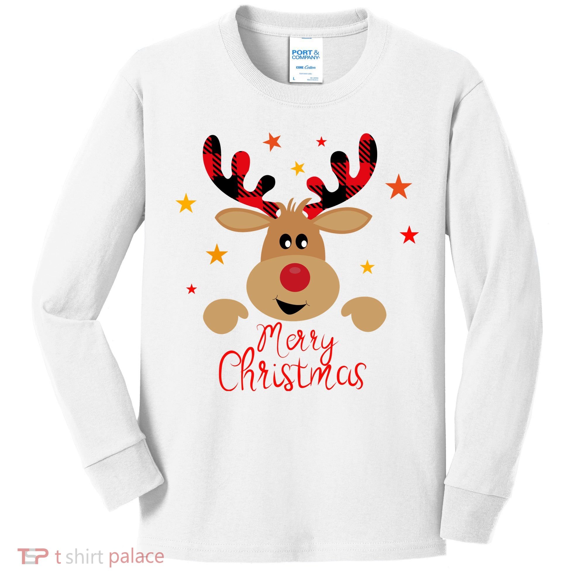 Merry Christmas Reindeer Holiday Cute Kids Long Sleeve Shirt