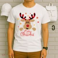Merry Christmas Reindeer Cute Holiday T-Shirt thumb 6