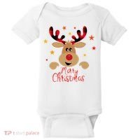 Merry Christmas Reindeer Cute Holiday Baby Bodysuit thumb 0