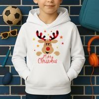 Merry Christmas Reindeer Cute Holiday Kids Hoodie thumb 2